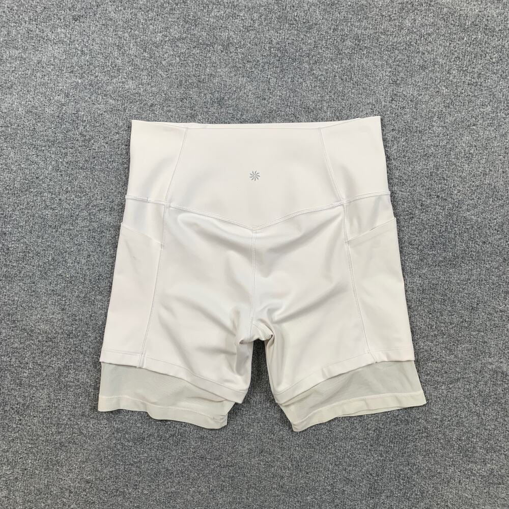 Athleta Shorts Women M Medium White Mesh Me Up High Waisted Stash Pockets PullOn - Picture 10 of 12